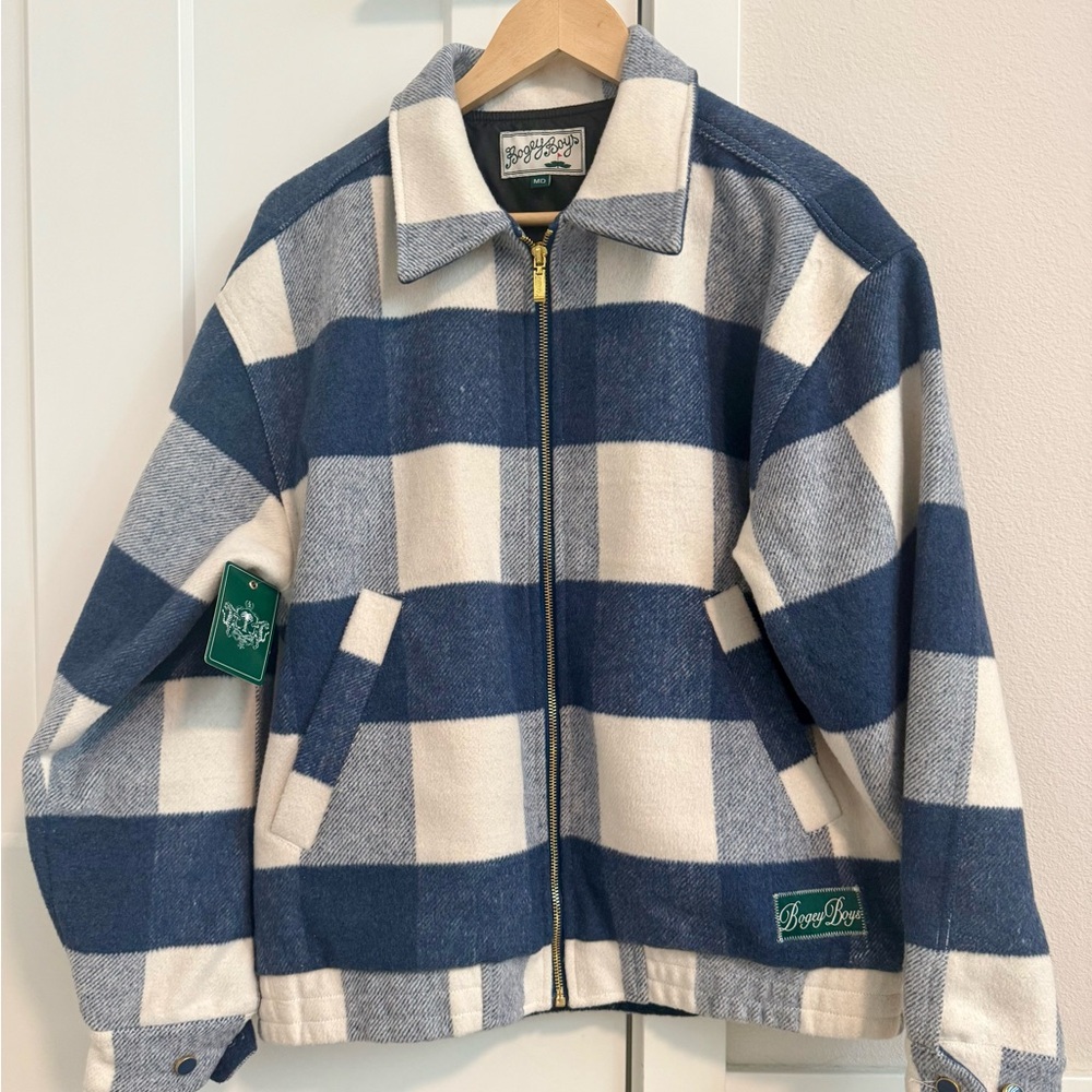 Bogey Boys Blue & Cream Checked Zip-Up Shirt Jacket - Picture 2 of 10